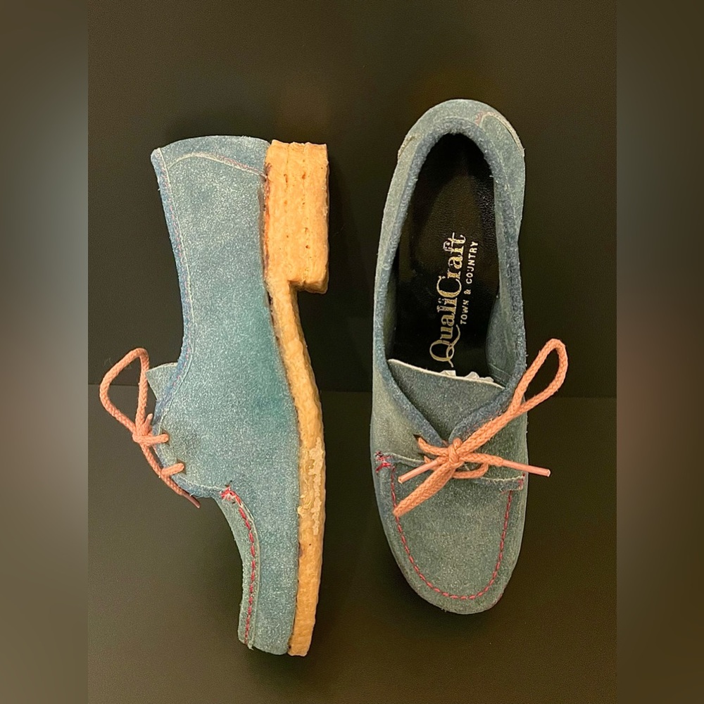 Deadstock Vintage QualiCraft Sky-Blue Suede Loafers, Size 7.5, Original NIB
